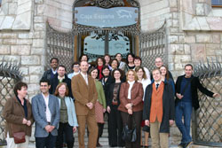 Group in front of the Gaudi building in Len